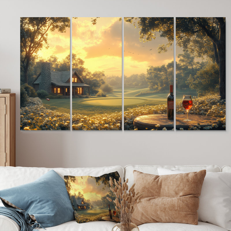 Green Golf Course With Cozy Lodge I - Ensemble de décoration murale golf, H 28 po x l 48 po