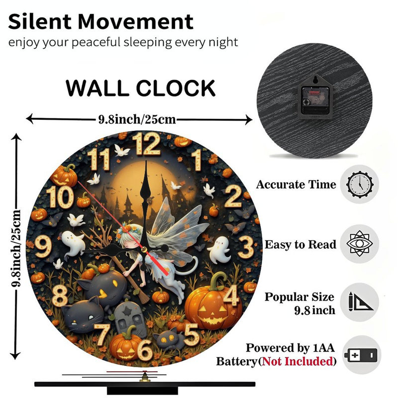 Horloge d'Halloween fée d'automne avec chats