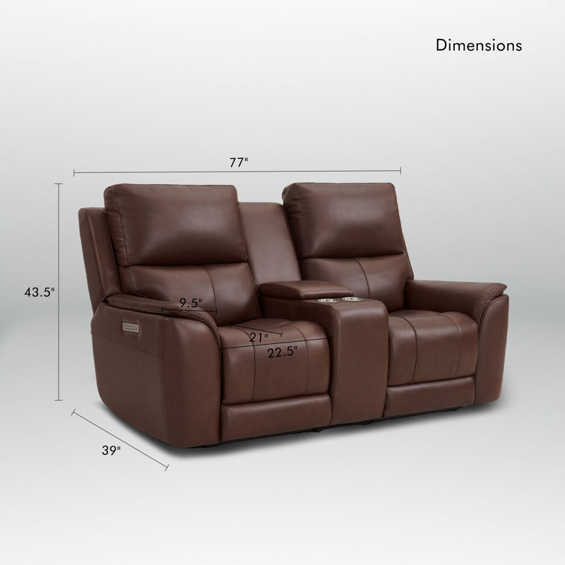 Causeuse en cuir véritable 77,5 po Zero Gravity Triple Power avec console et chargement USB et Type-C