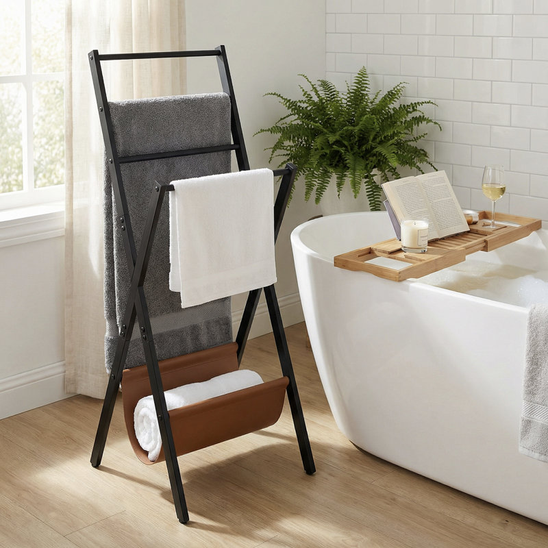 Échelle à 4 barres avec rangement en tissu et pour magazines