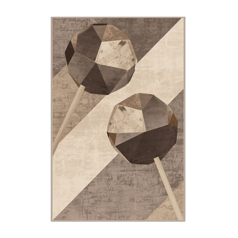 Machine Washable Olney Candy Lollipop Modern Geometric Shapes Rug in Gray – Beige Binding, 2x3