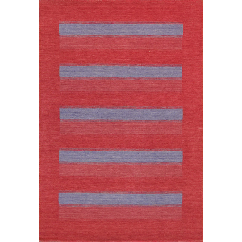 Tapis rouge / bleu en soie / laine tissé à la main Gramercy, Rectangle 10 pi x 14 pi