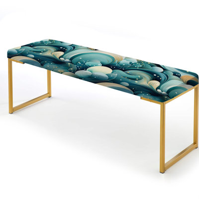Oceanic Blue Coastal Fusion - Eclectic Upholstered Gold Bench