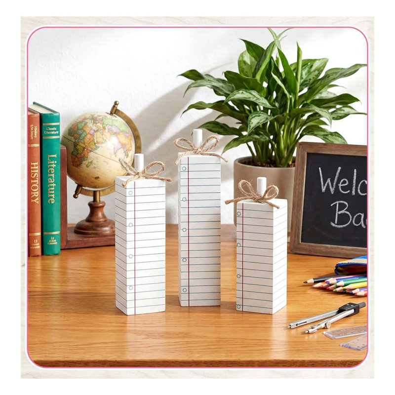 Back to School, ensemble de 3 panneaux décoratifs en bois