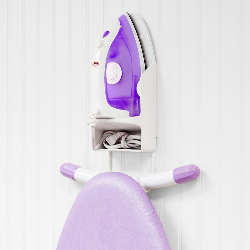 White Plastic Wall Mount Iron and Ironing Board Organizer