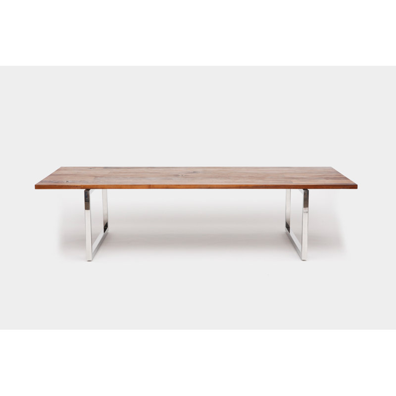 Gax Walnut Wood Dining Table, 48" W x 108" L, Polished Stainless Steel