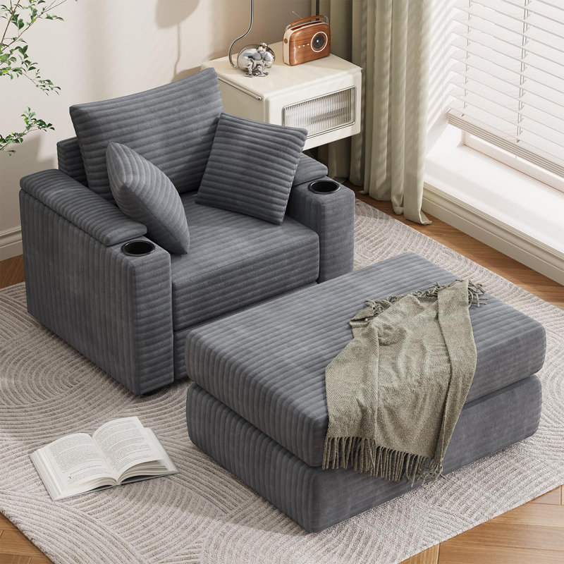 Fauteuil-lit d'intérieur surdimensionné avec repose-pieds, Lin gris