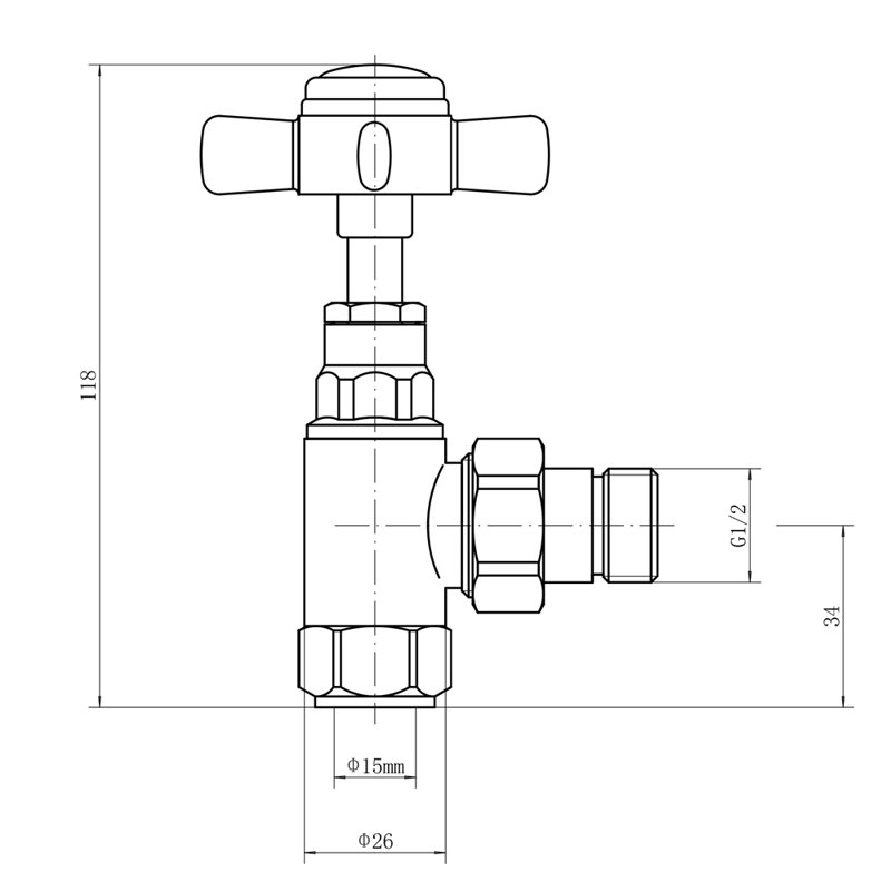 Traditional Cross Angled Heated Towel Rail Radiator Manual Valves 15Mm X 1/2" One Pair