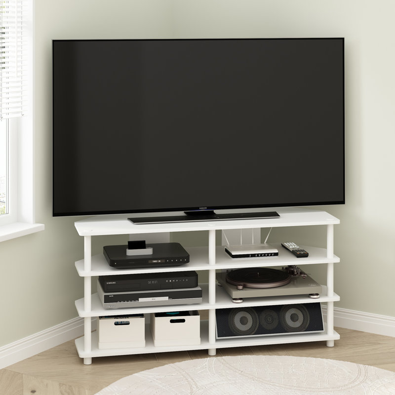 Meuble télé de coin Sharee à 4 niveaux pour téléviseur de 55 po ou moins, Blanc