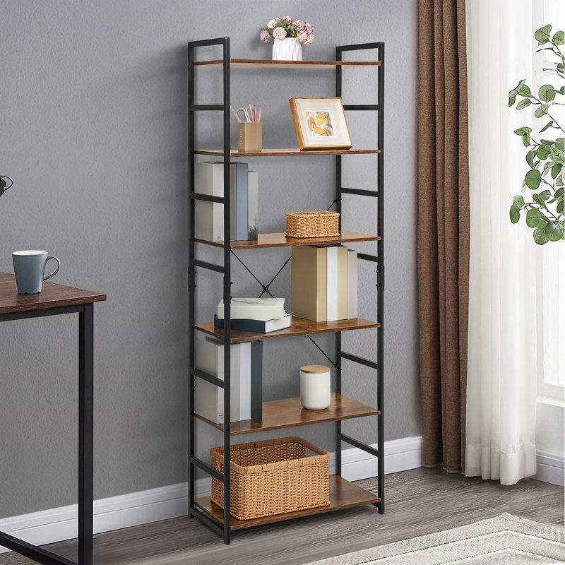 Modern Etagere Standard Metal Frame Bookcase, (6 Shelves) 67”H x 24”W x 12”D