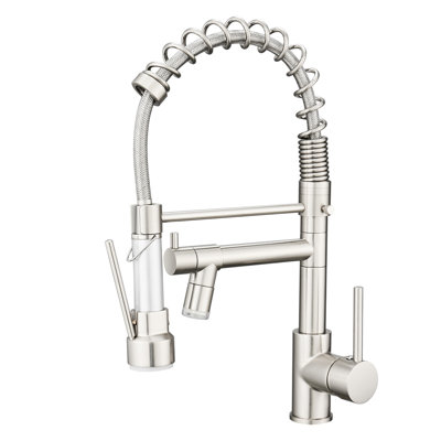 Elegant Led Pull Down Kitchen Faucet, Brushed Nickel, Single Handle, 360 Degree Rotatable, Dual Options Fashionable Faucet In ,