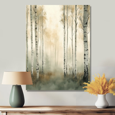 Misty Golden Birches - Birch Tree Wall Decor, Metal Print