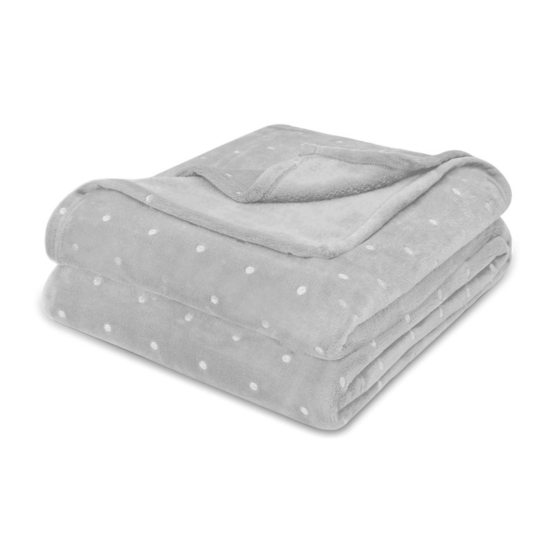 Platinum Polka Dot Reversible Fleece Throw Blanket