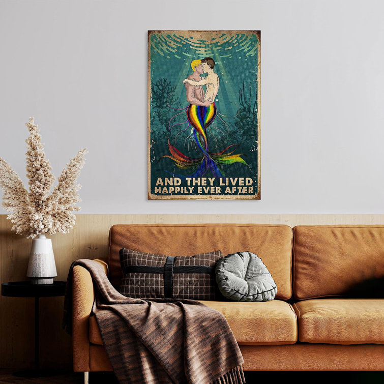 Trinx Lgbt Mermaid They Lived Happily Ever After Gay Pride - 1 Piece Rectangle Graphic Art Print On Wrapped Canvas On Canvas Painting