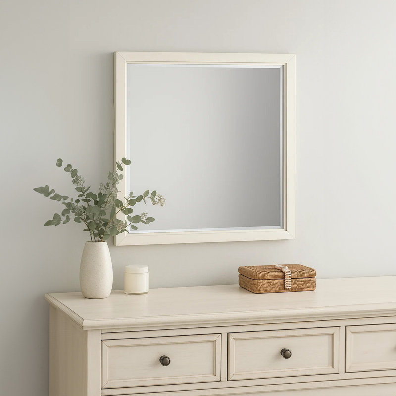 Miroir de commode Toi, verre biseauté, fini blanc antique, 38 po