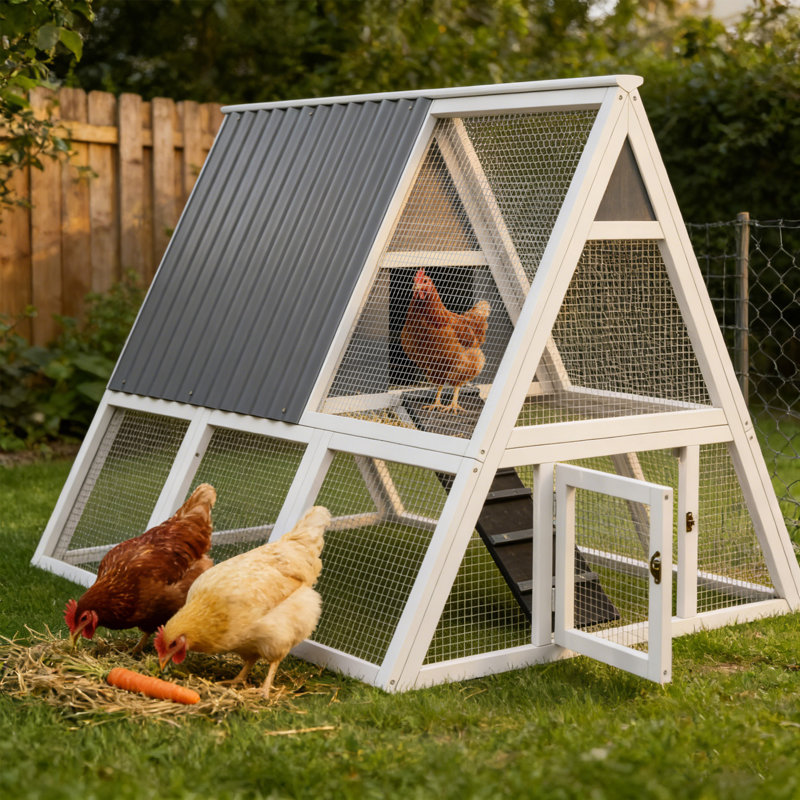Poulailler d'extérieur à structure en A avec nichoir et plateau pour 4 poules adultes
