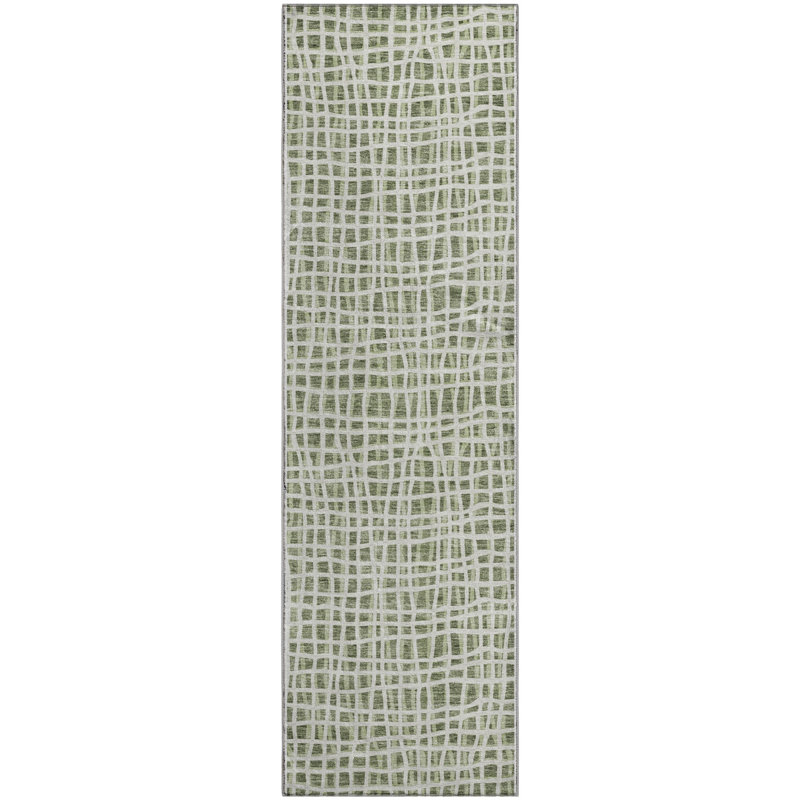 Premium Machine Washable Prisco Green Rug, Runner 2'3" x 7'6"