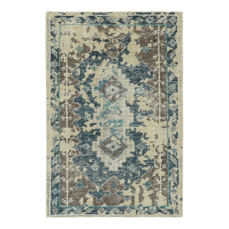 Distressed Homage Hand Knotted Wool Geometric Area Rug, Rectangle 10' x 14'