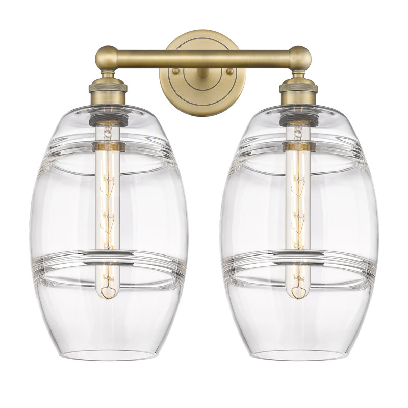 Éclairage pour meuble-lavabo à 2 lumières à intensité variable Kusham, Transparent, Laiton brossé