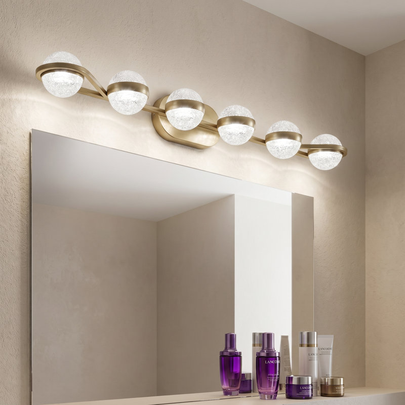 43" 6-Light Gold Bathroom Vanity Light LED Sconce with Crystal Sand Acrylic Shades, Gold, 6 Lights