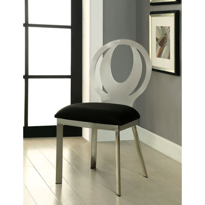 Contemporary Oval Back Dining Chairs, Silver Metal, Black Foam-Filled Seat Cushion, 2 Modern Microfiber Seat, Design,
