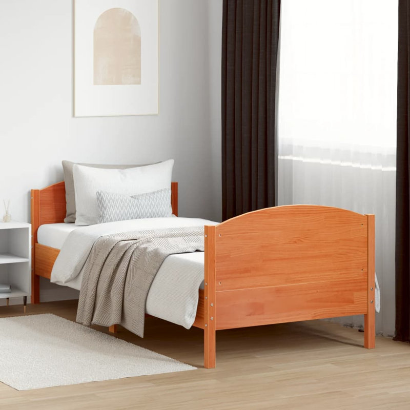 Andranae Solid Wood Bed, Wax brown, European Single (90 x 200cm)
