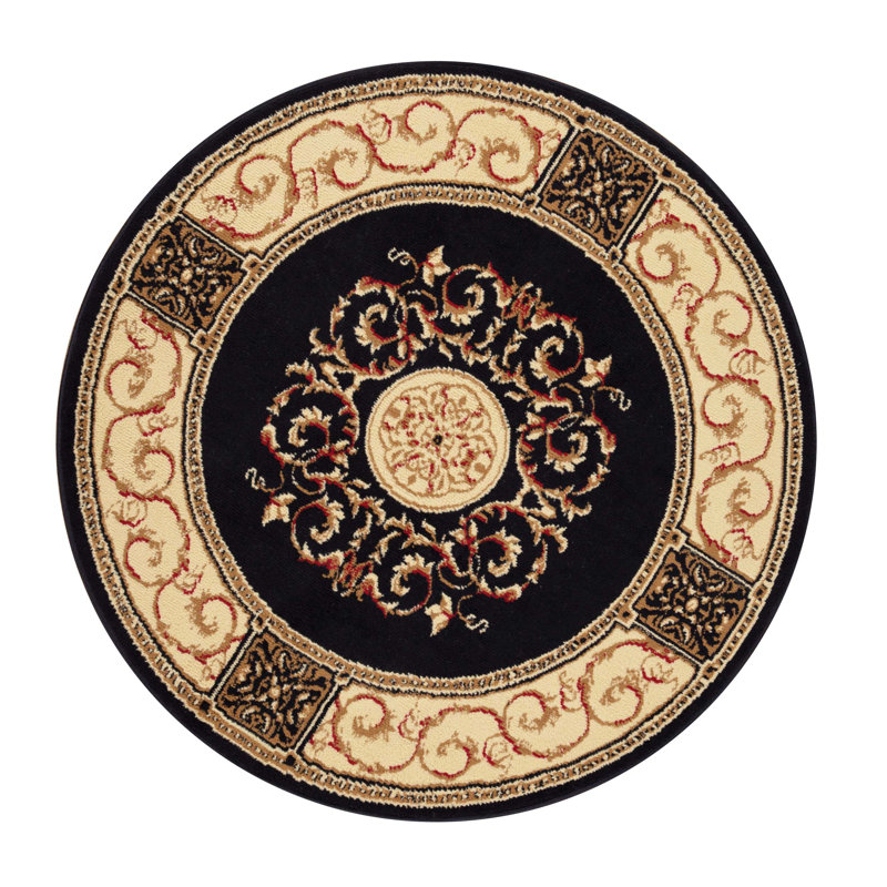 Tapis à médaillon floral classique élégant Dodington, Rond 5 pi