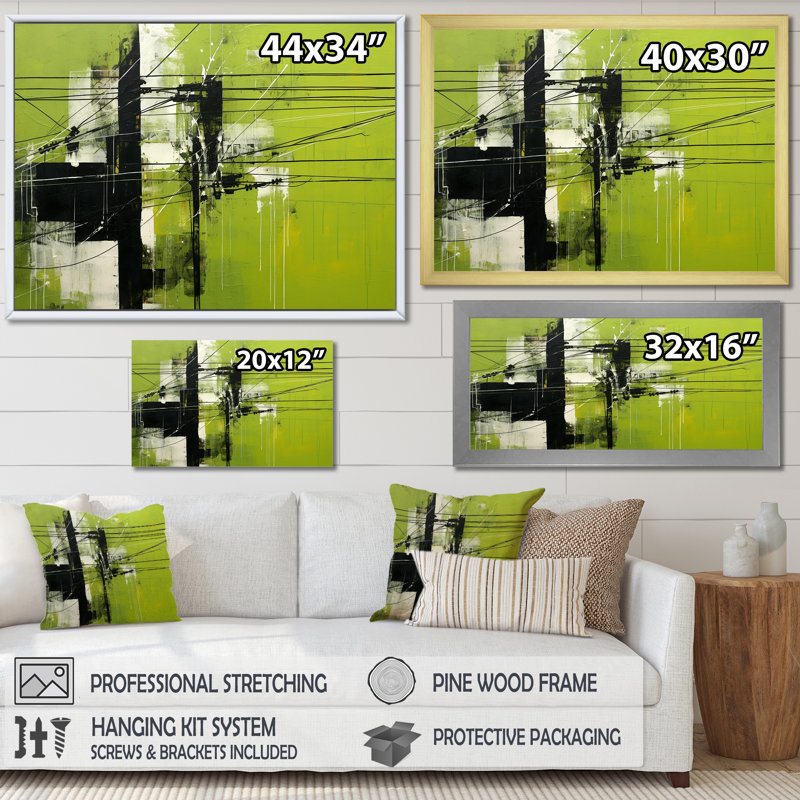 Lignes électriques Minimalist Olive, Cadre flottant noir, H 34 po x l 44 po