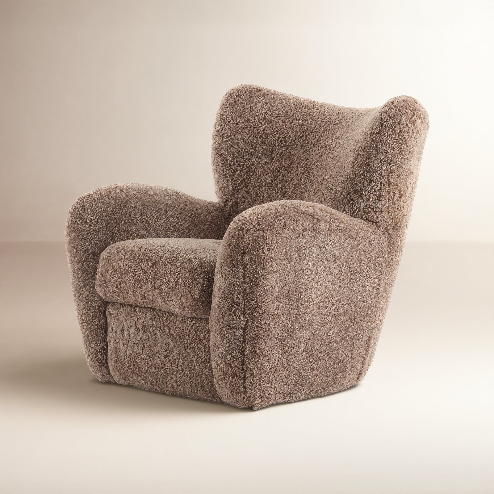 Bristow Upholstered Wingback Chair, Taupe Shearling