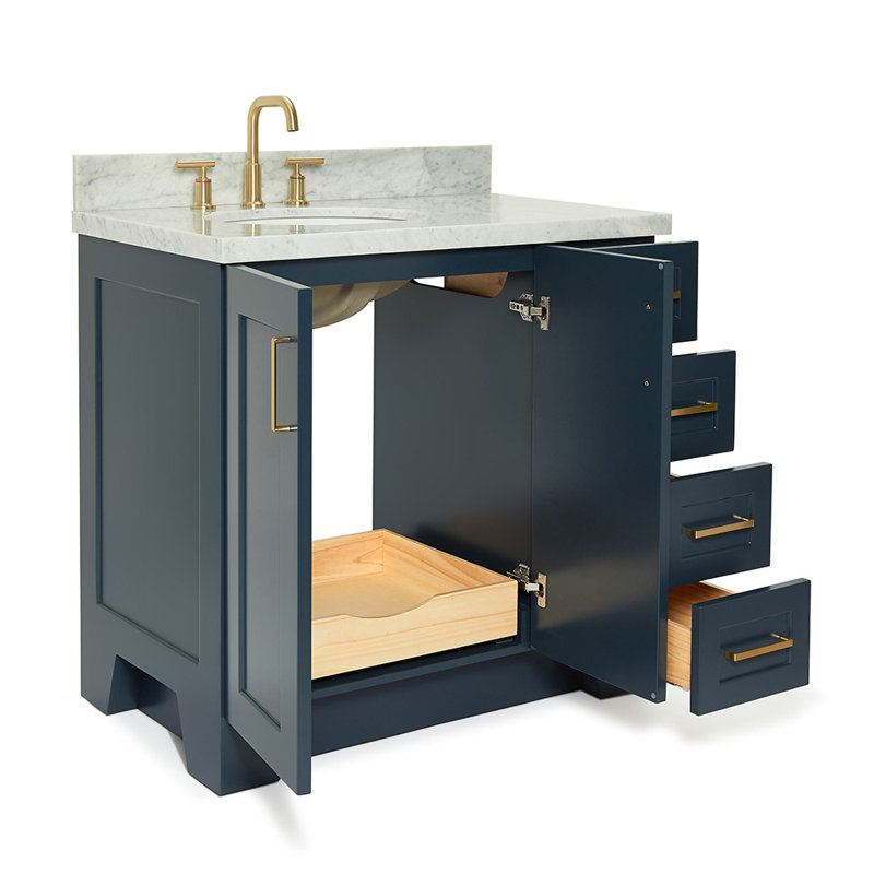 ARIEL TAYLOR 37 IN LEFT OFFSET RECTANGLE SINK VANITY, Midnight Blue, Oval, Left 