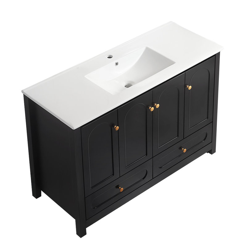 Meuble-lavabo classique avec lavabo en céramique et portes à fermeture douce Vela, Noir