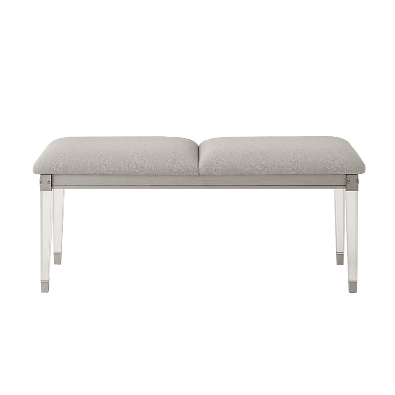 Boucle Upholstered Bench With Acrylic Legs In Light Gray