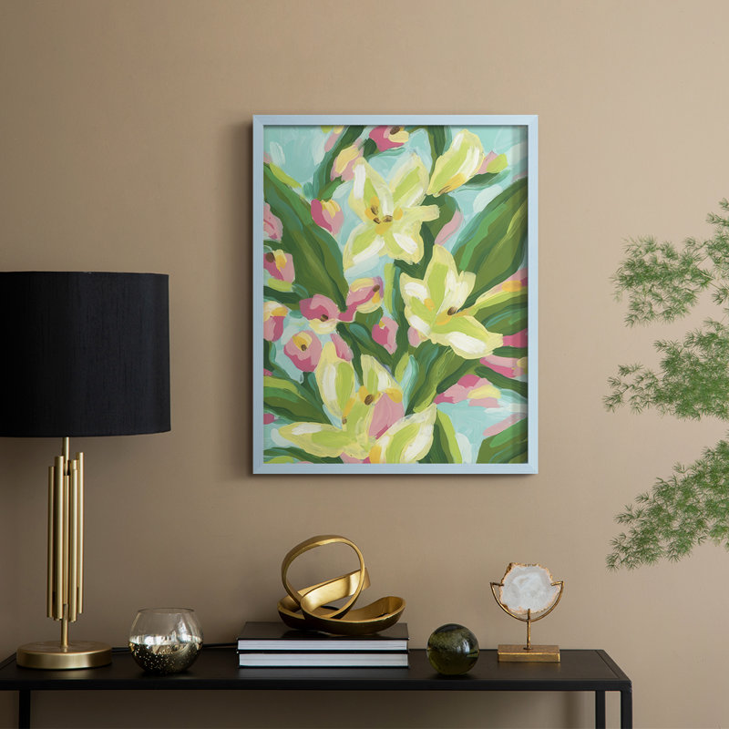 Floral Vibration I, reproduction encadrée - bois massif, Bleu, H 30 po x l 24 po