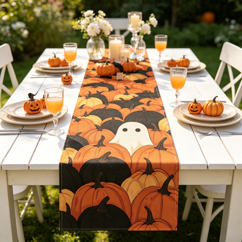 Chemin de table d'Halloween, décoration automnale et saisonnière pour la table à manger, la cuisine, l'intérieur et l'extérieur, pour les fêtes et la maison.