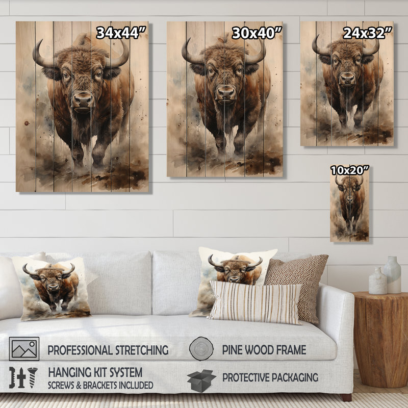 Buffalo majestueux bison sur bois, H 32 po x l 24 po x P 0,78 po