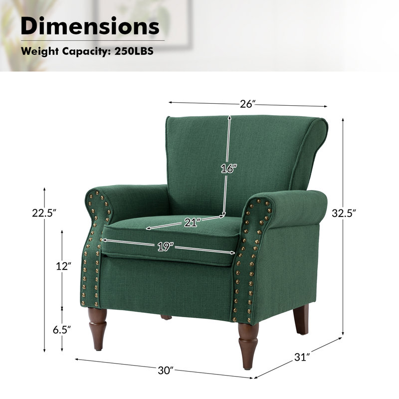 Fauteuil rembourré avec pieds en bois massif Mooresville, Polyester vert