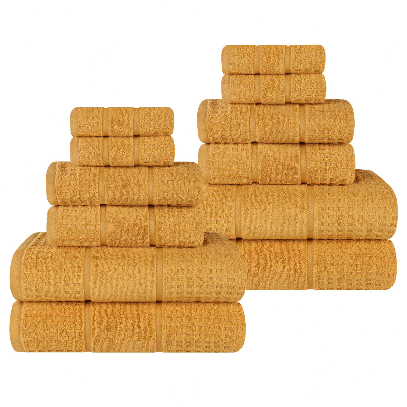 Hisela 3-Piece Waffle Cotton Towel Set, Gold, 12 Piece Towel Set