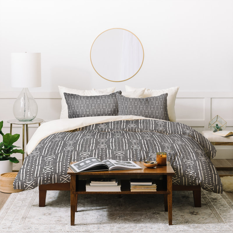 Rustic Polyester Geometric Shapes Duvet Cover, Twin/Twin XL Duvet Cover + 1 Standard Sham, Gray