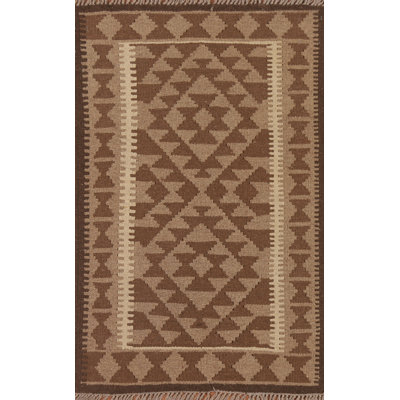 Brown Kilim Reversible Wool Area Rug 3x4