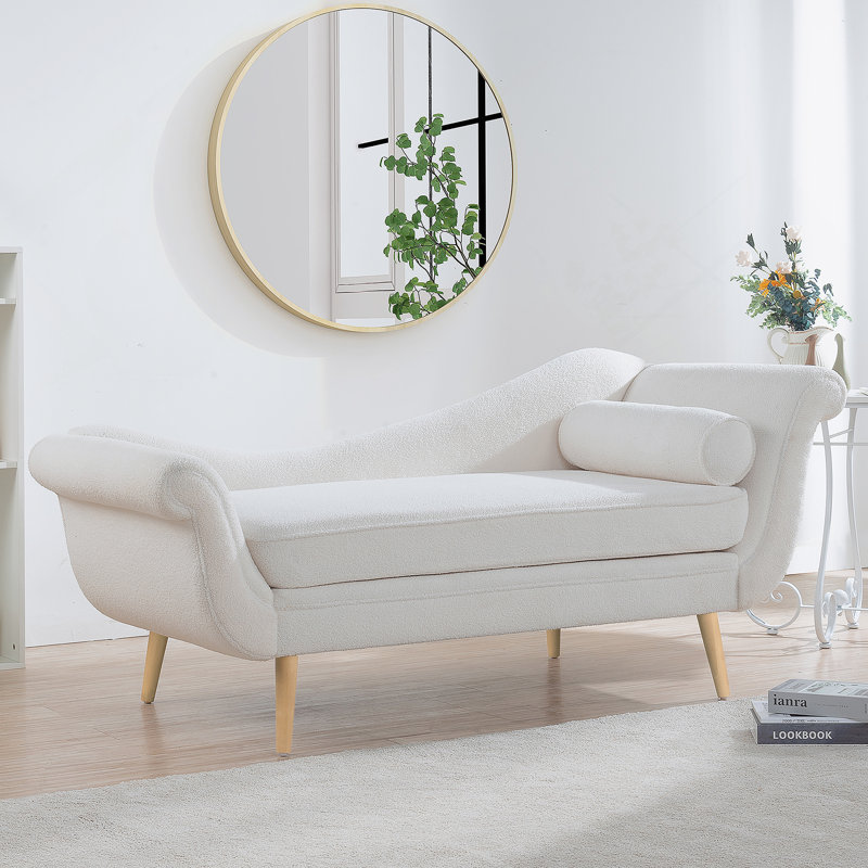 Chaise longue avec accoudoirs à volutes, Naturel, Blanc