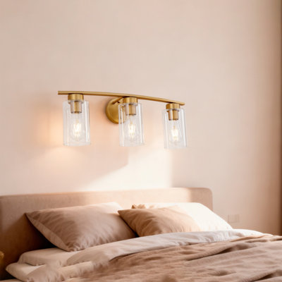 3-Light Brushed Gold Vanity Lights, E26 Modern Bathroom Light Fixtures With Clear Glass Shade, Wall Lamps For Mirror Kitchen Hallway Cabinet Living Room Sconces Lights