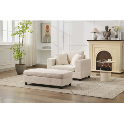  Corduroy Upholstered Chaise Lounge Chair with Removable Ottoman, Pet-Friendly Deep Seat Accent Chair with Lumbar Pillows, Ergonomic High Resilience Sponge Lounge Couch for Living Room Bedroom Apartment