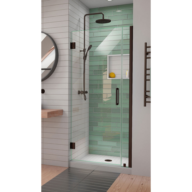 Porte de douche à charnière sans cadre l 35 po x H 72 po Unidoor-LS avec technologie ClearMax