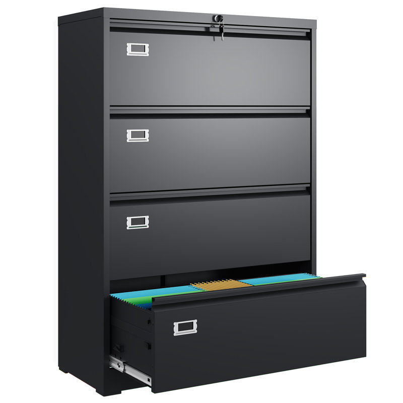 4 Drawer Lateral File Cabinet with Lock, Metal Filing Cabinets for Home Office, 16" D x 35" W x 52" H Wide Storage Organization for Hanging Files Letter/A4/Legal/F4 Size
