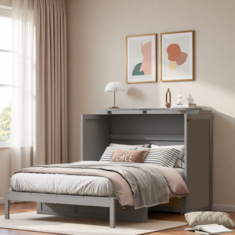 Murphy Bed With Large Drawer, Gray