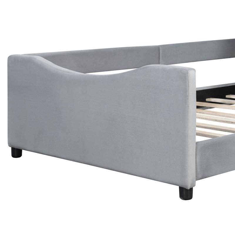 Upholstered Daybed With Rabbit Ear Shaped Headboard, Gray