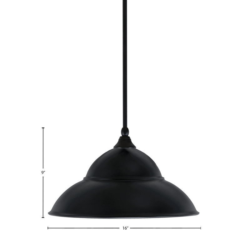 Mini-luminaire suspendu suspendu avec tige en métal, H 9,75 po x l 16 po, Noir mat