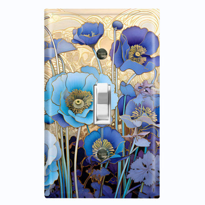 Metal Light Switch Plate Cover; US Standard Size 1 Gang Toggle - Elegant Art Nouveau Poppy Flowers