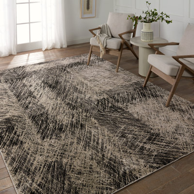Dairon Abstract Black/ Taupe Area Rug (6'7"X9'6")