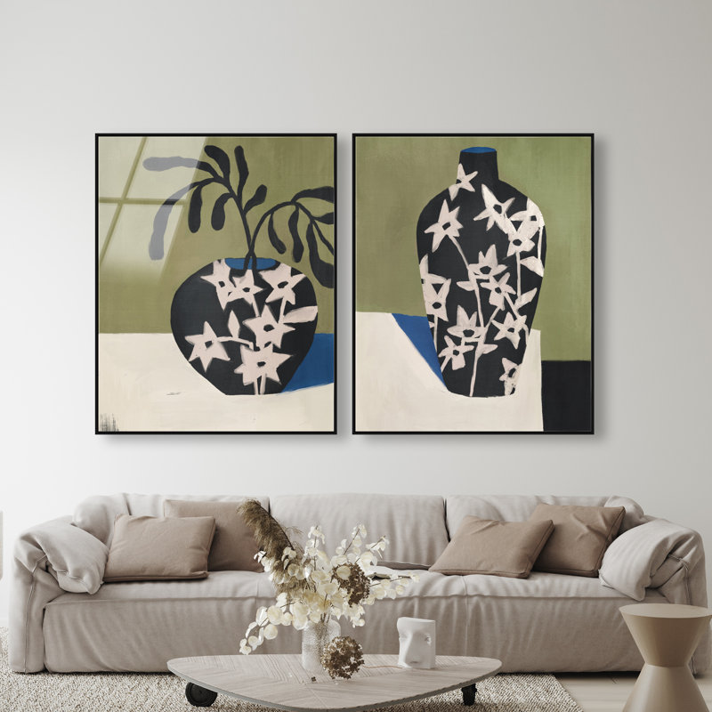 Noir Vase Set High-Gloss Frameless Acrylic Glass Wall Art Floral & Botanical Print by Oliver Gal, Ready to Hang, 16 x 20
